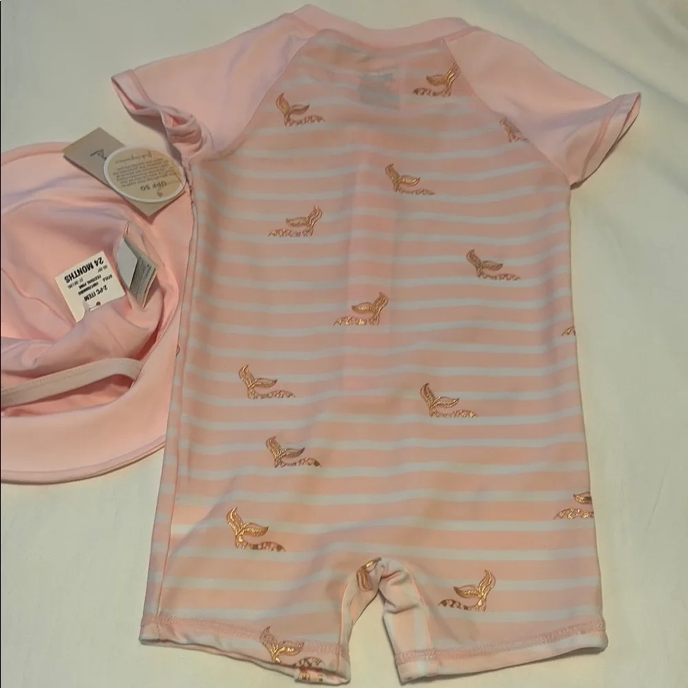 First Impressions Pink and White Striped Rashguard Set